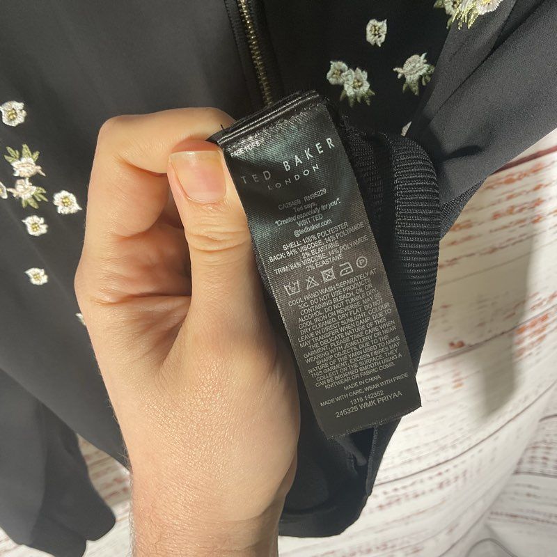 Ted Baker Black Floral Embroidered Full Zip Cardigan Bomber Jacket - Size 2
