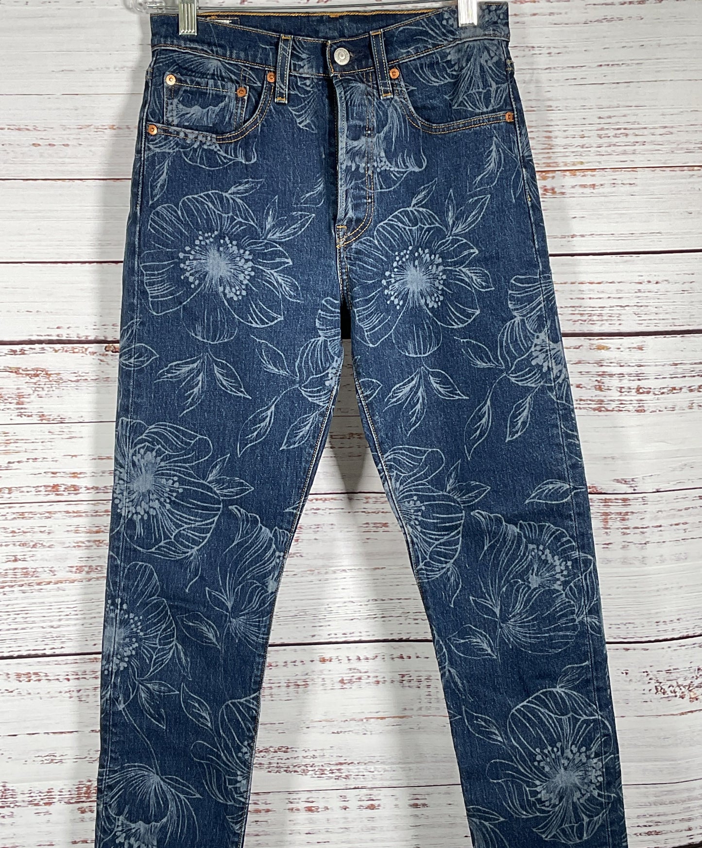 Levi's Farmgirl Flowers 501 Floral Print Skinny Jeans Blue W26 L32