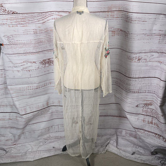 Ethos Vintage Floral Embroidered & Beaded Lace Full Button Duster Coat - Size L
