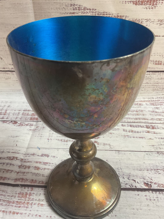 W & S Blackinton Brass Cup Goblet Blue Interior