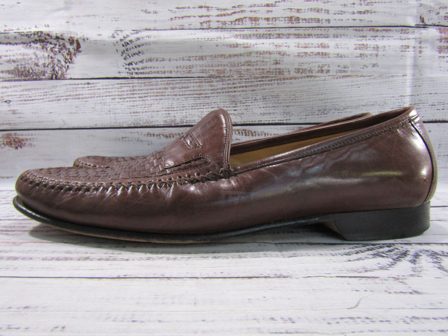 Johnston & Murphy Men's Brown Leather Woven Loafers Size 10.5