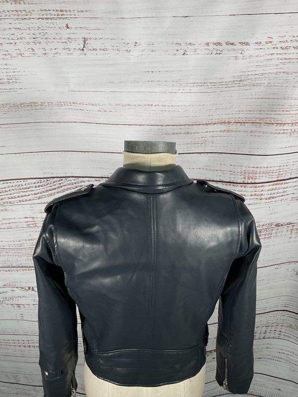 Women's Blank NYC Metallic Blue Biker Jacket Polyester - Size L