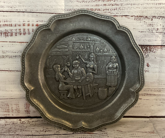 Vintage Decorative Spanish Wall Plates Set of 2 Pewter