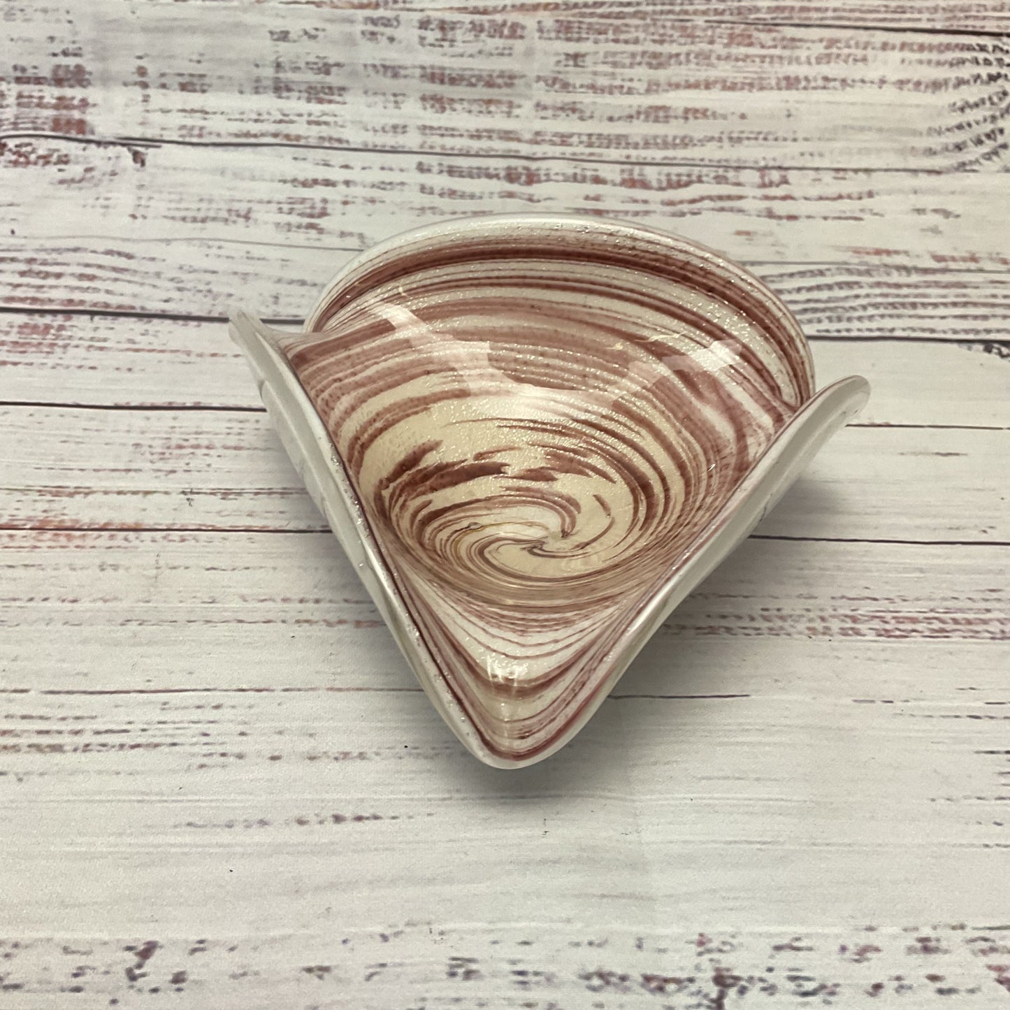 Vintage Murano Style White Purple Swirl Bowl Dish 3 Fold 6"