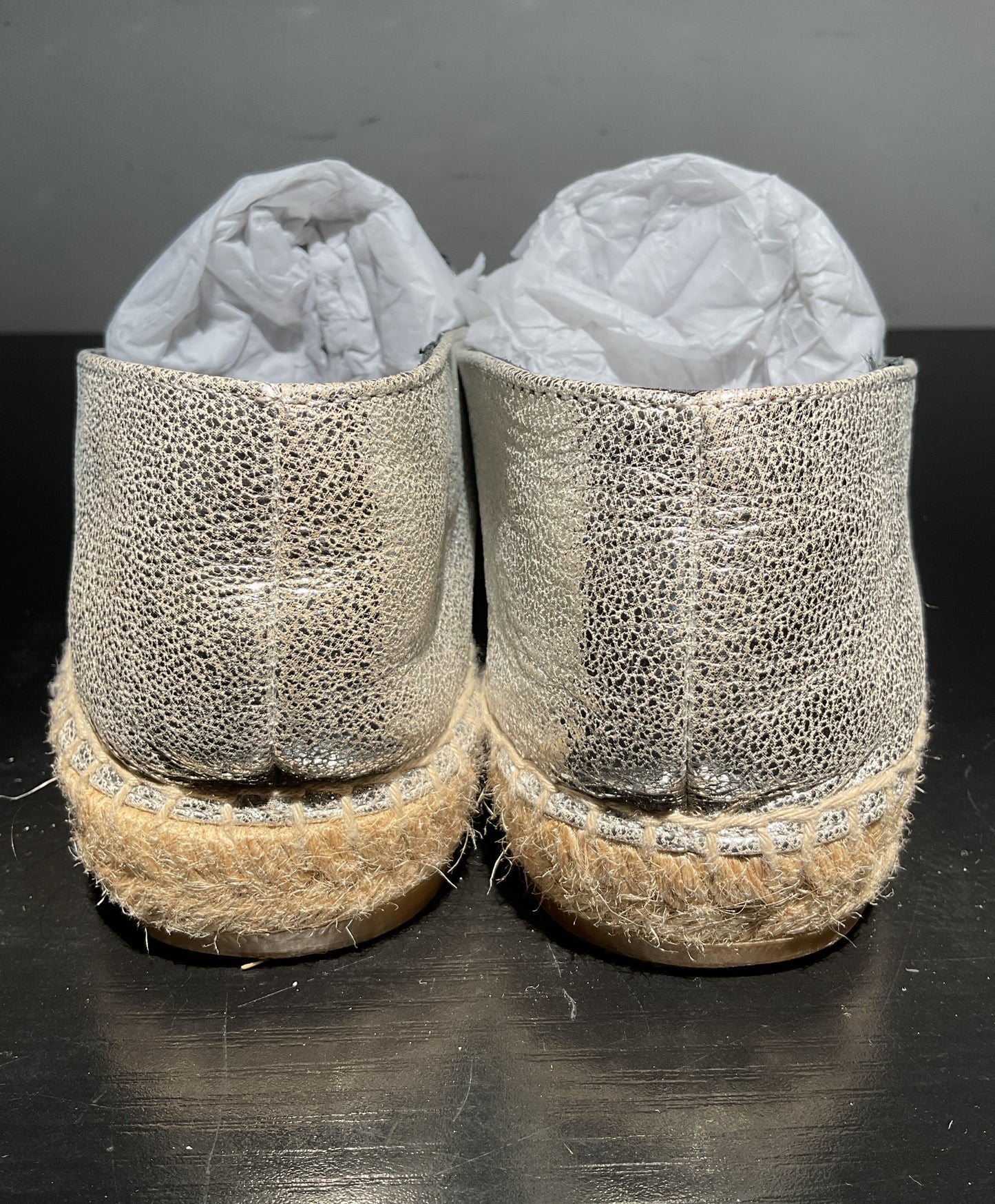 Robert Clergie Etoile Silver Pebble Leather Sneaker Espadrilles Shoe Women Size9