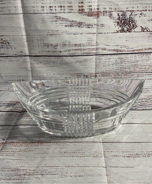 Cut To Clear Glass Crystal Val St Lambert Signed Oval Pointed Bowl 9"