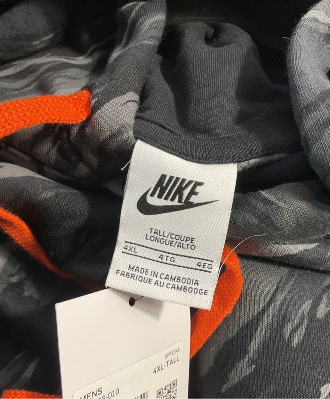 Nike NSW Sports Essentials Club Fleece Hoodie Size 4XL Tall DD5126-010 Black