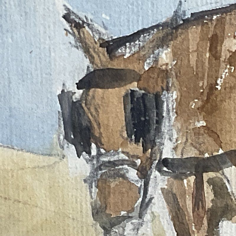 Signed VTG./ANTIQUE P.FIRENZE Horse & Wagon Watercolor Painting