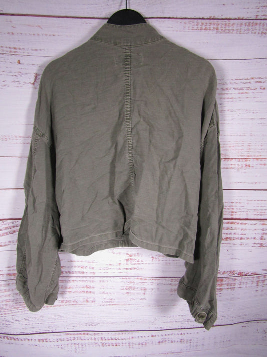 The Great. Women's Olive Cotton Linen Blend Shirt Jacket Size 0