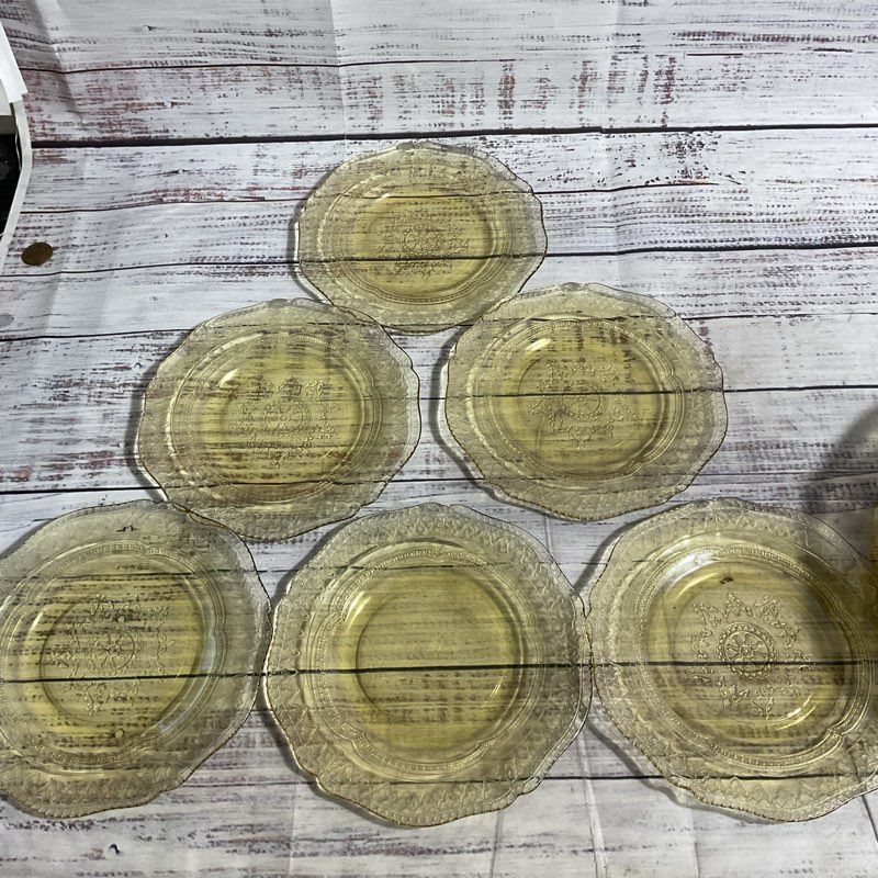 Vtg Federal Glass Patrician Amber 12 pc Depression Era Luncheon, Bread Plate Set