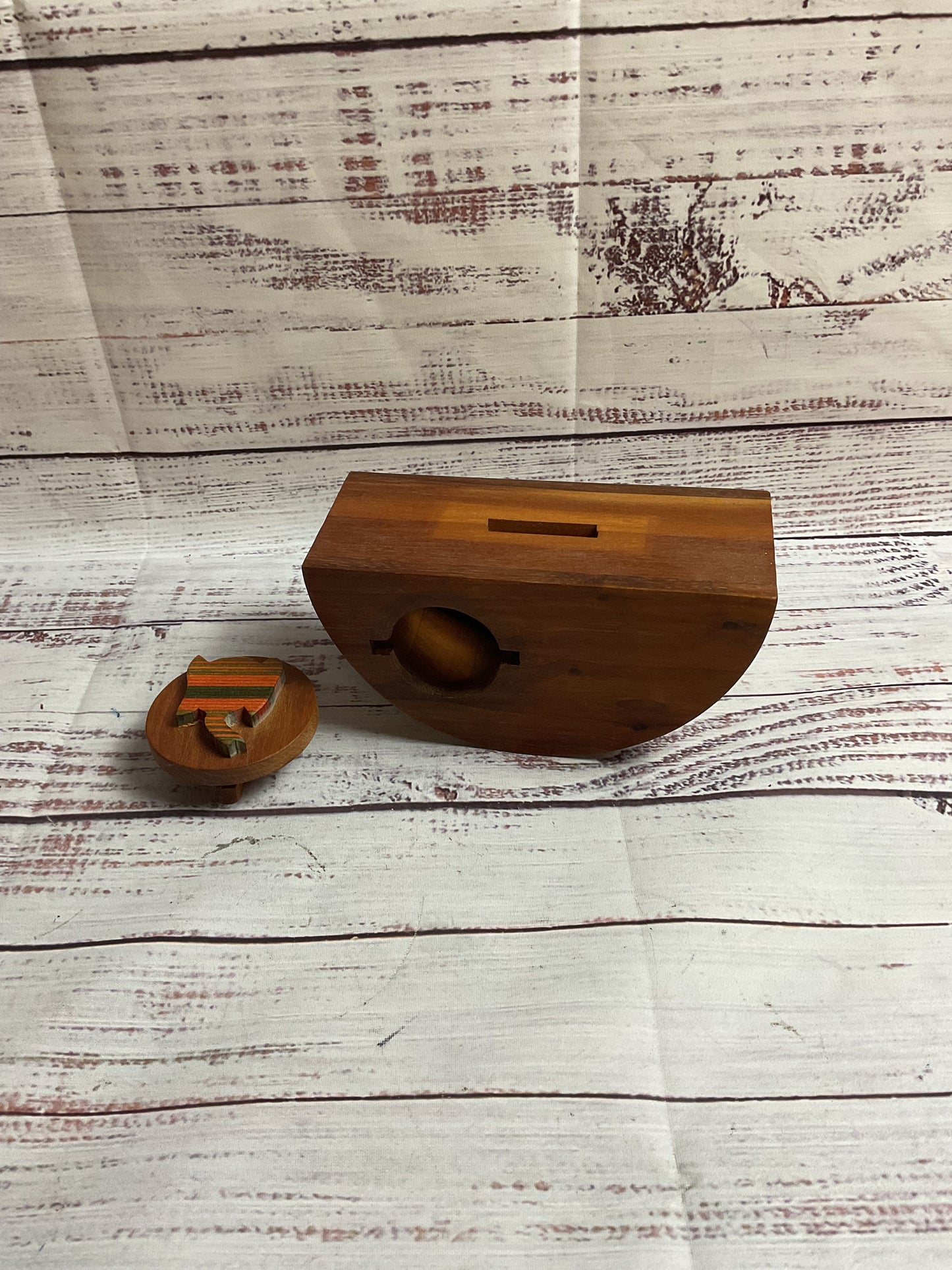 Hand Carved Wooden Coin Bank Signed