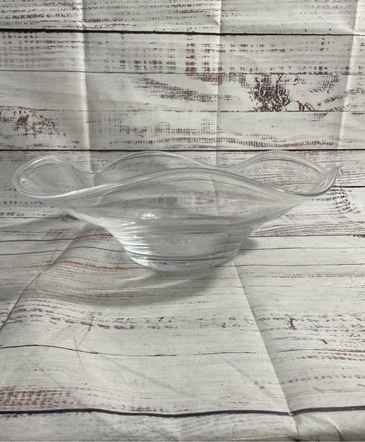 Simon Pearce Chelsea Bowl, Hand Made, 12.5" Art Clear Glass, Made In USA