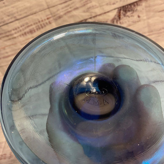 VTG. Fenton Sapphire Blue Carnival Glass 8" Iridescent Fan Vase Mma