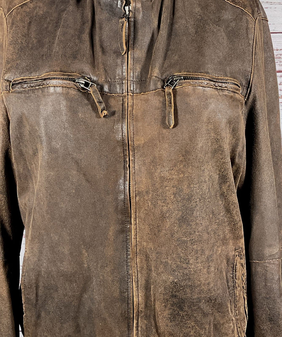 Missani Le Collezioni Leather Zip Up Jacket Brown M
