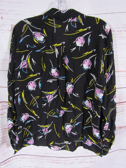 Bimba y Lola Women's Black Tulip Flower Blouse Size S