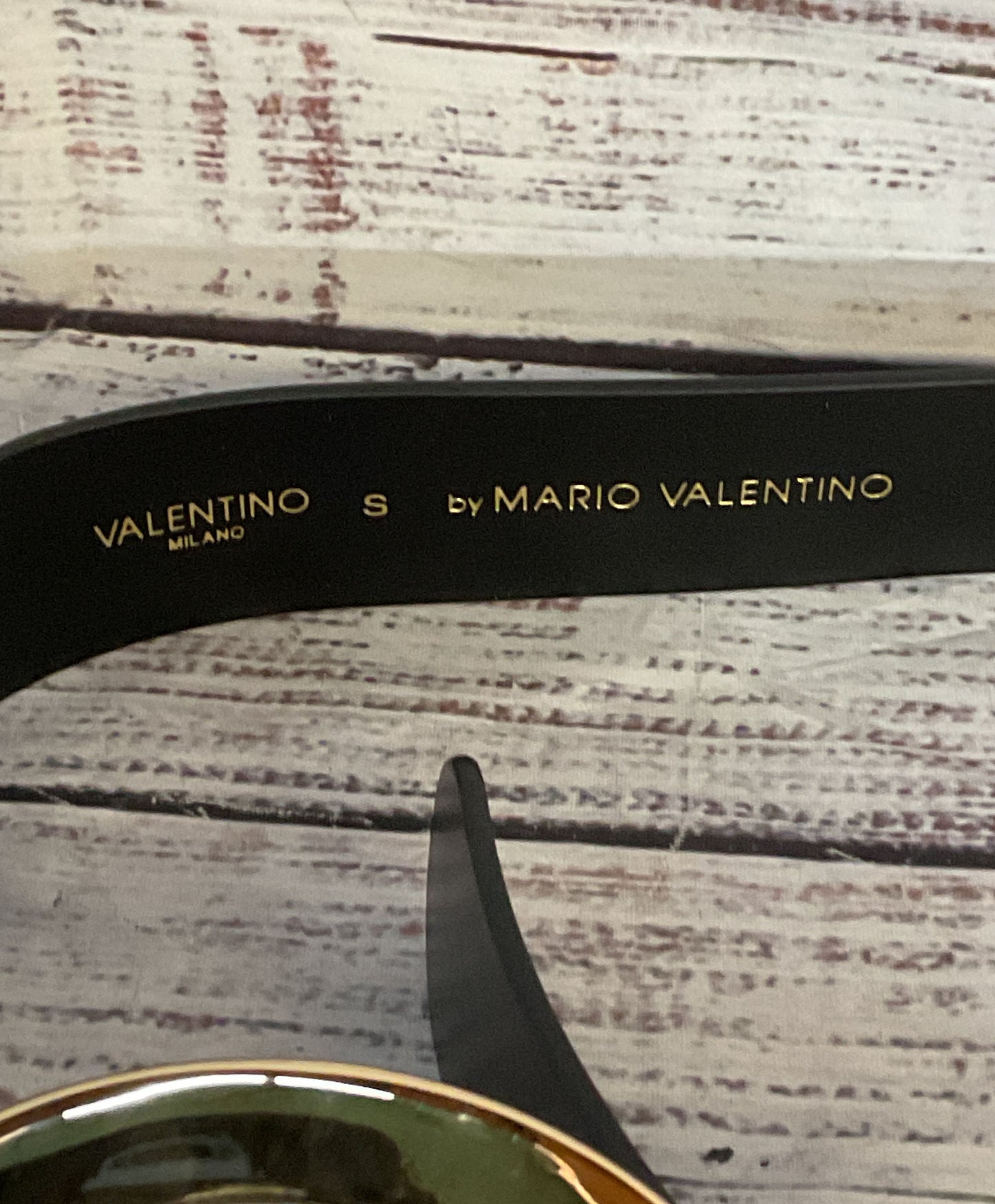 Valentino by Mario Valentino Giusy Embellished Logo Leather Belt Black S