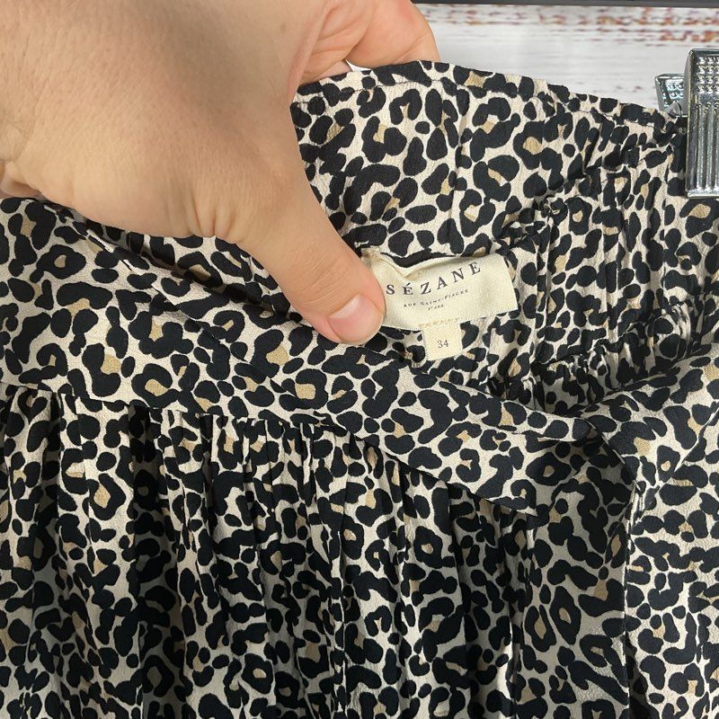 Sezane Elie Leopard Print Belted Flowy Viscose Skirt - Size 34