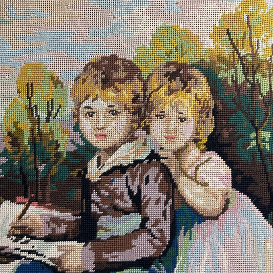 VTG 1977 The Bowden Children Hoppner Needlepoint Reproduction Signed PM, Framed