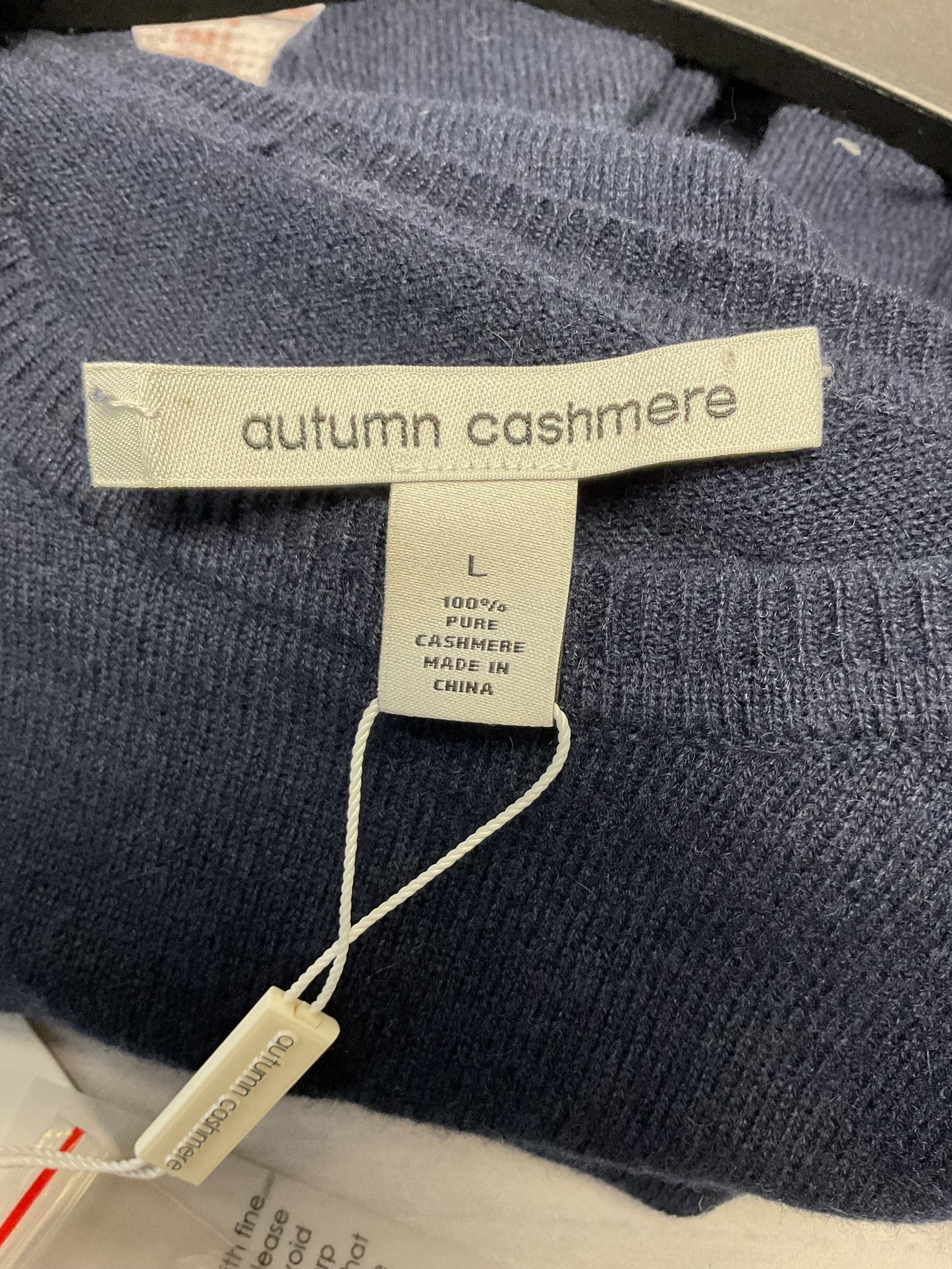 Autumn Cashmere Blue Knit Rhinestone Jeweled Cuff Crew Neck Sweater Size L