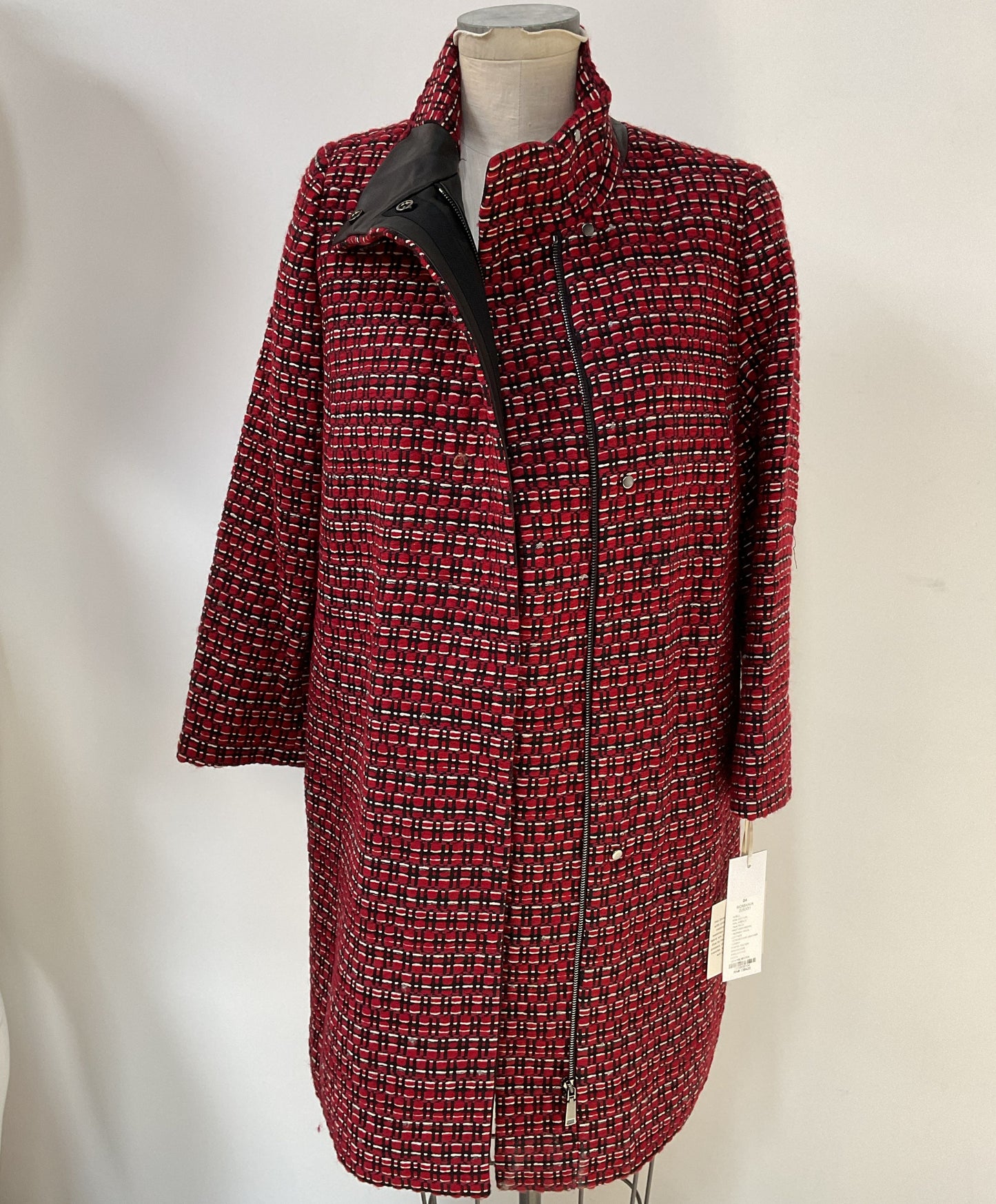 NWT Women's Etcetera Red Houndstooth Coat w/ Leather trim Size 4