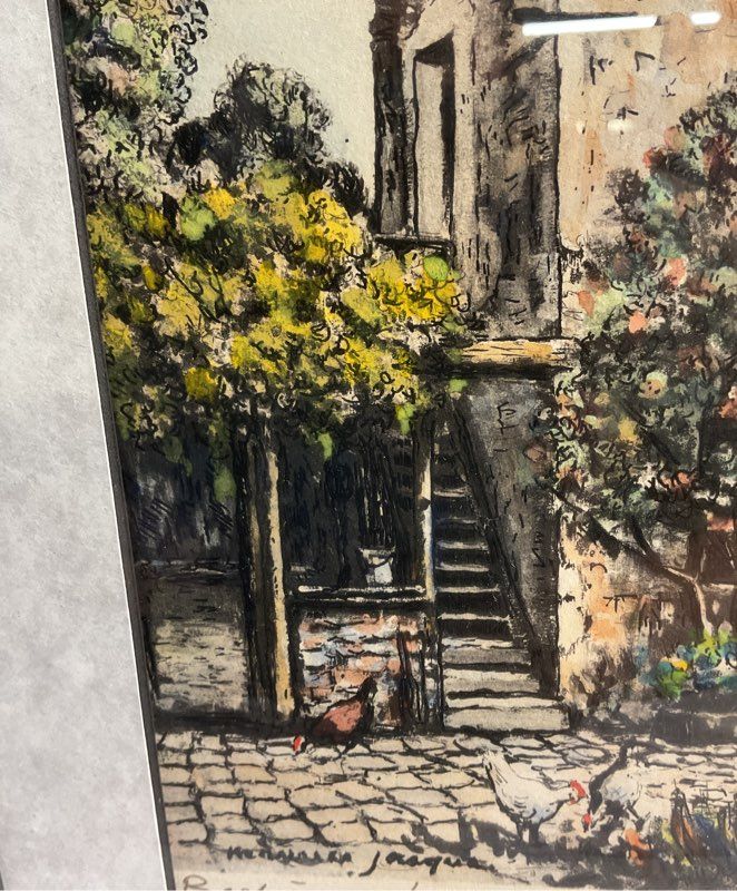 Maurice Jacque Etching Signed Hand Colored Etching "Barbizon, La Maison Corot"
