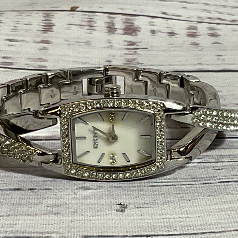 DKNY Women's Silver Tone Rhinestone Stainless Watch- 5.75"