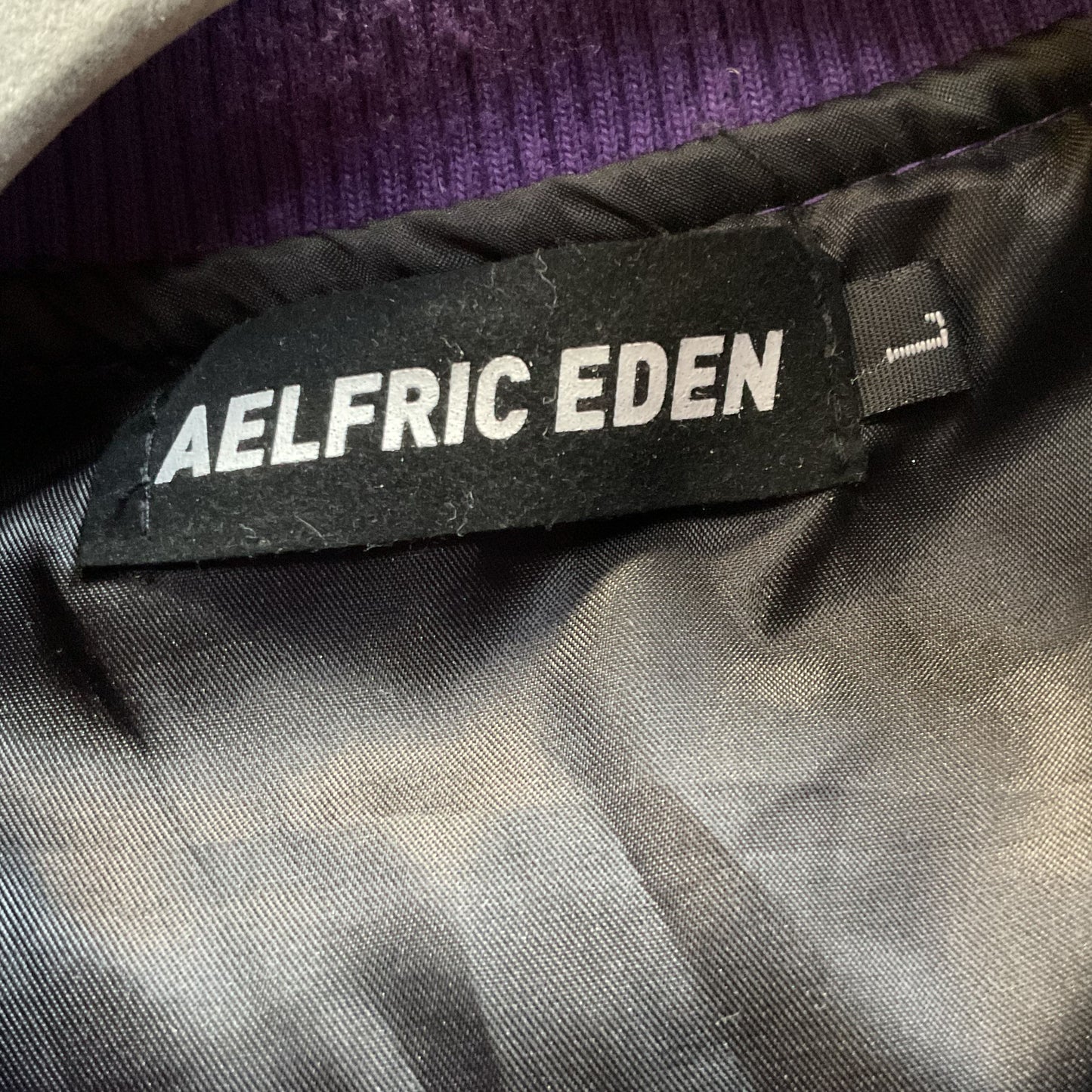 AELFRIC EDEN Men's Purple Bone Accent Bomber Jacket- SZ L