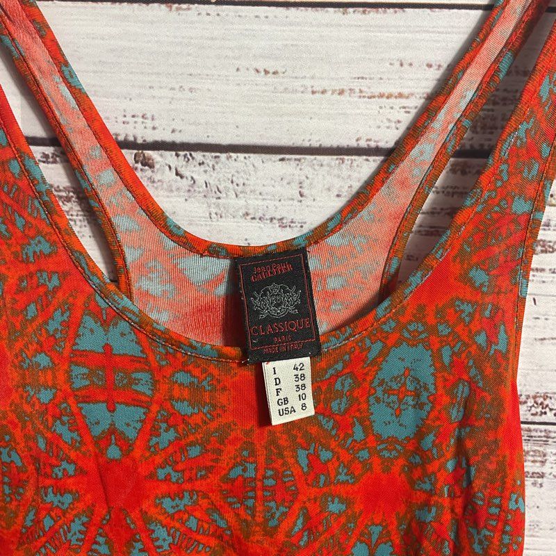 Jean Paul Gaultier Classique Orange/Blue Mandala Pattern Y2K Mesh Tank Top SZ 8