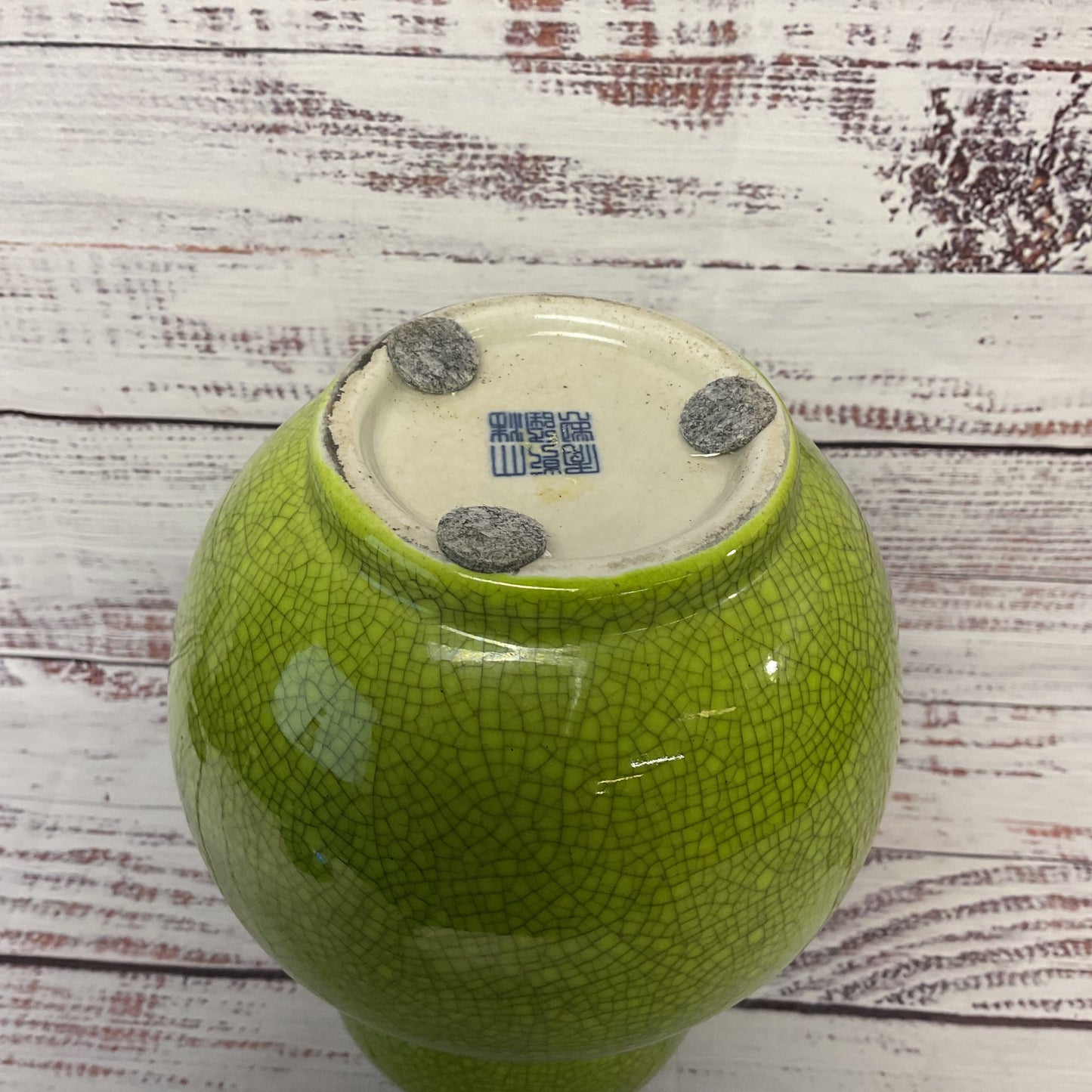 Chinese Green Crackle Double Gourd Ceramic Vase 9"