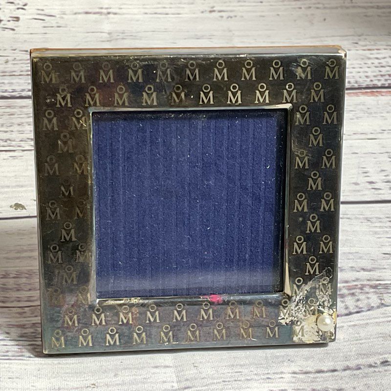 MIKIMOTO Logo Sterling Silver Wood Back Picture Frame- HOLDS 2"X2" PHOTO