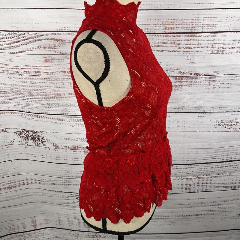 NWT ANTHROPOLOGIE NIGHTCAP Women's Red Lace Turtleneck Sleeveless Blouse- SZ 4