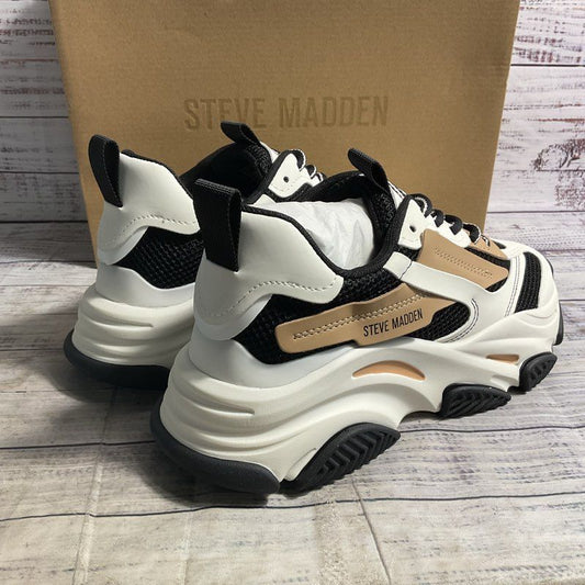 NOB Steve Madden Possession White/Black/Tan Chunky Sneaker Women's Size 9