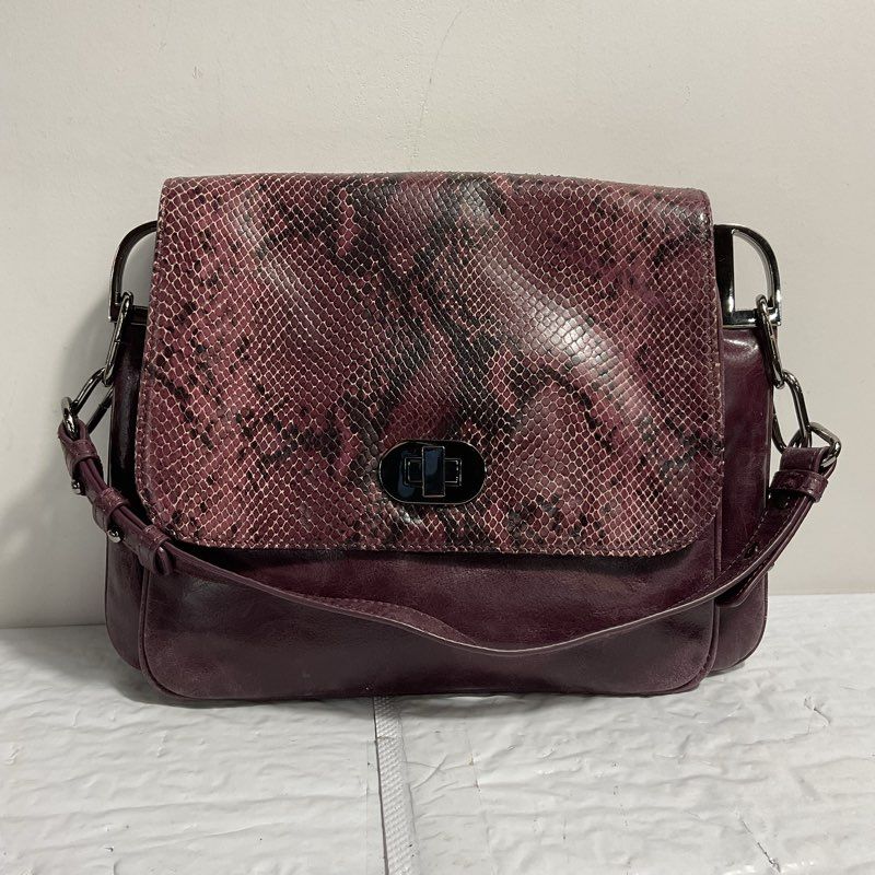 Badgley Mischka Coralie Snake Print Purple Burgundy Satchel/Top Handle Bag Purse