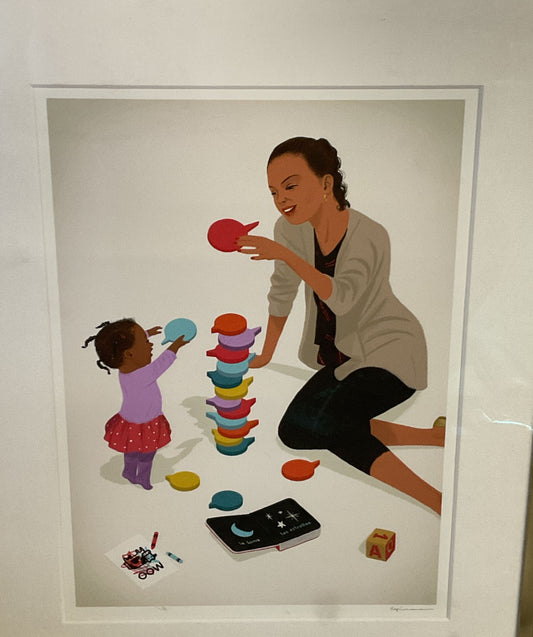 Mother Talking to Child Framed Print by Signed Leo Espinosa