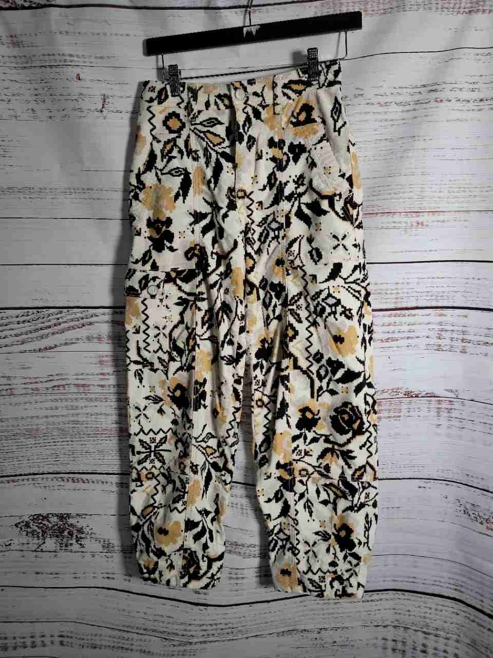 Women's Anthropologie White Print Corduroy Pants Size 0