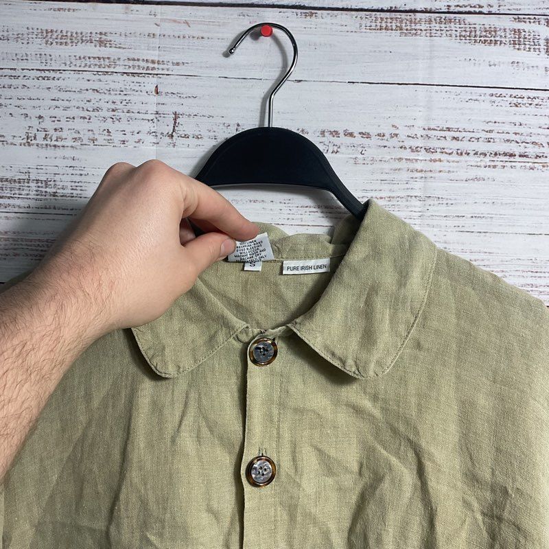 CP Shades Beige Irish Linen Button Down Blouse - Size S