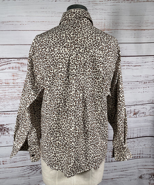 Reformation Andy Oversized Leopard Print Button Up Shirt Beige