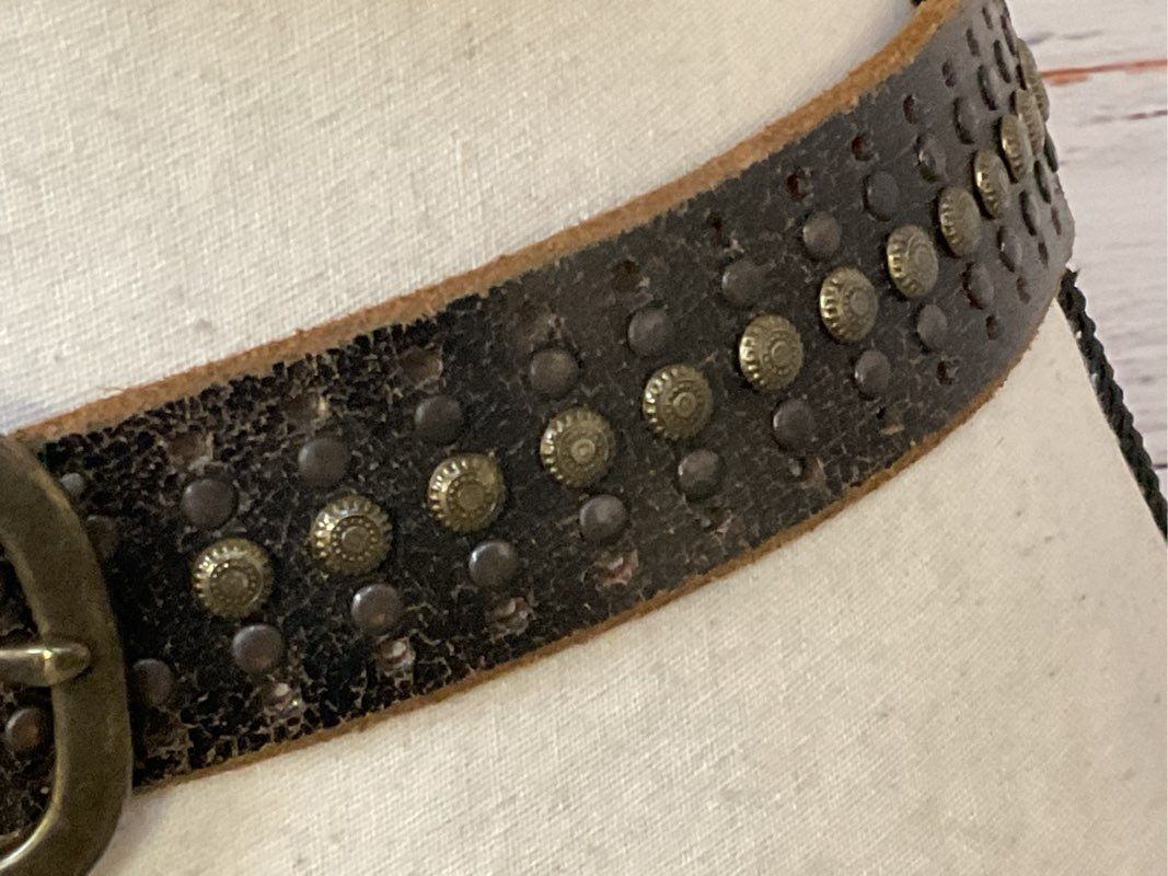 AG ADRIANO GOLDSCHMEID Men's Brown Studded Brass Buckle Belt- SZ 32