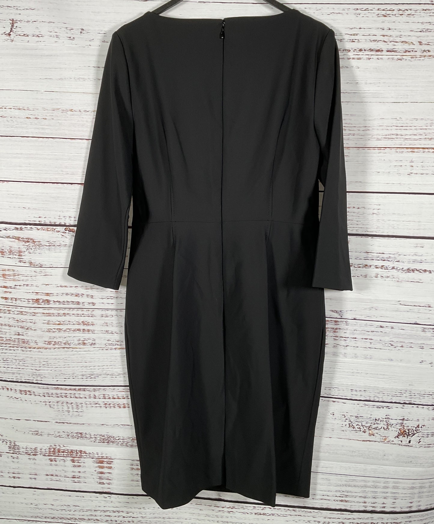 Donna Karan Women's Black Asymmetrical Neck 3/4 Sleeves Sheath Dress Size 10