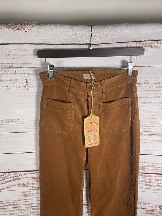 NEW Faherty Women's Size 25 X 31 Stretch Cord Patch Pocket Pants Corduroy Brown