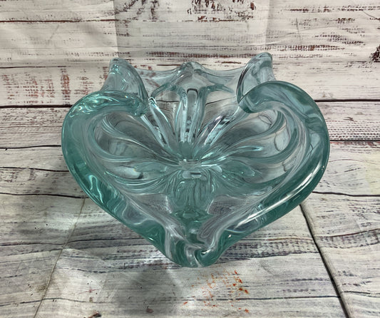Modern Curved Murano Style Decorative Art Glass Bowl Blue