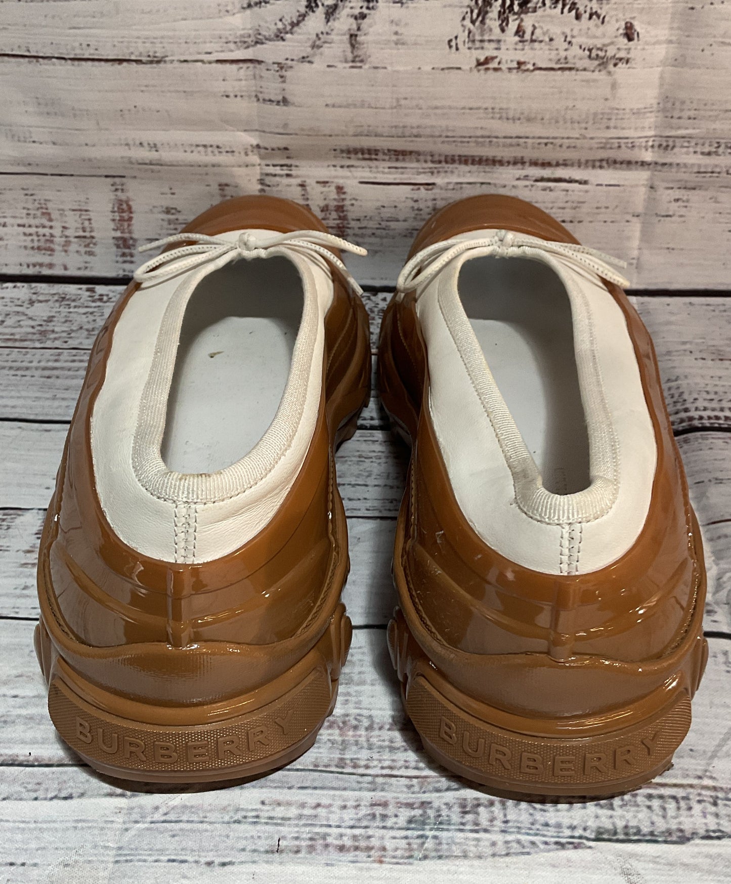 Burberry Leather Linford Rubber Platform Ballet Flats White 8.5