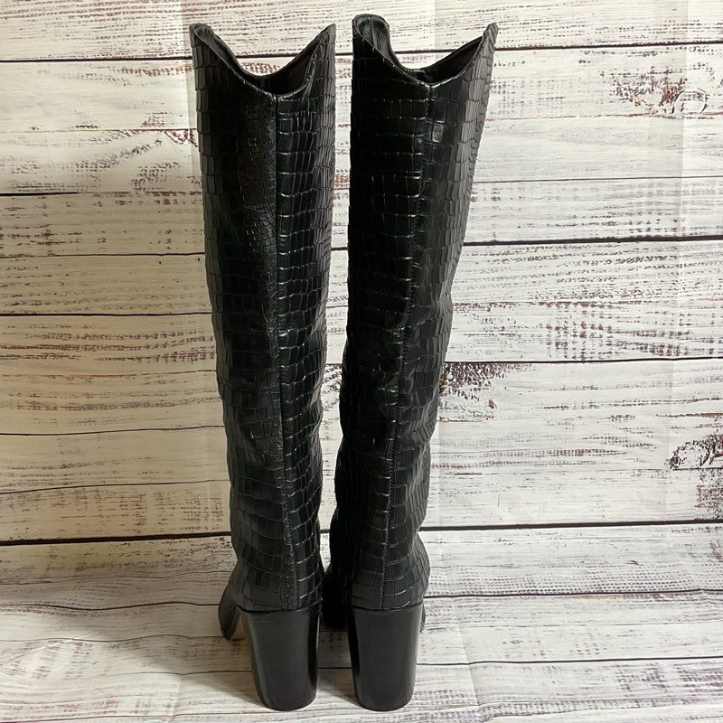 SCHULTZ Women's Maryana Block Heel Embossed Faux Leather Tall Boots- SZ 5B