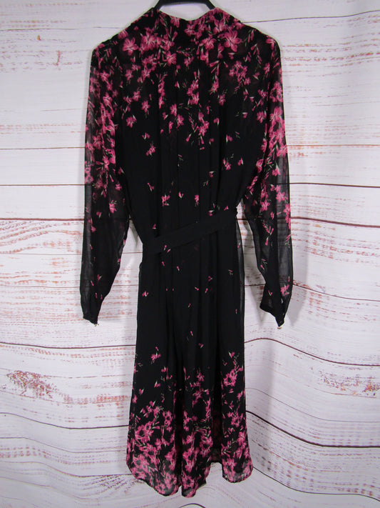 Ted Baker Seffie Women's Black Floral Pleated Chiffon Dress Size 4