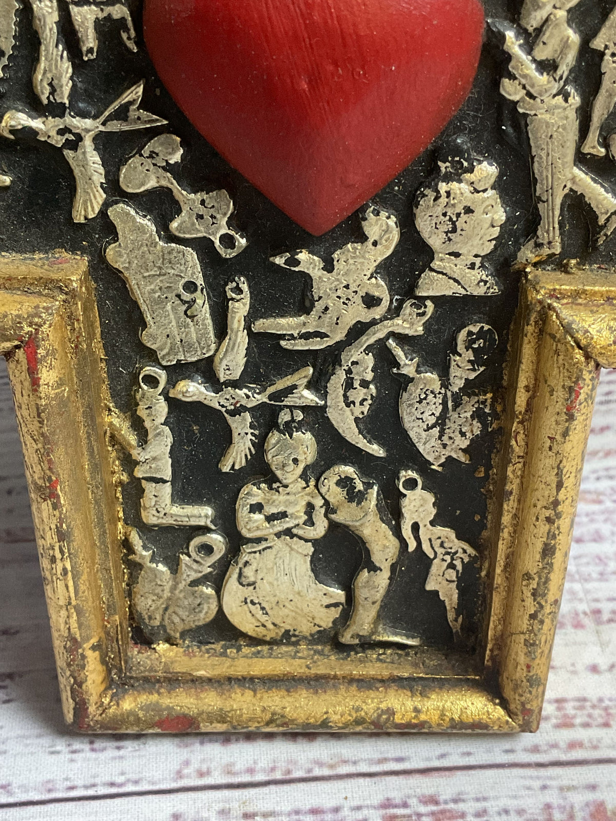 Vintage Cross Sacred Heart with Charms