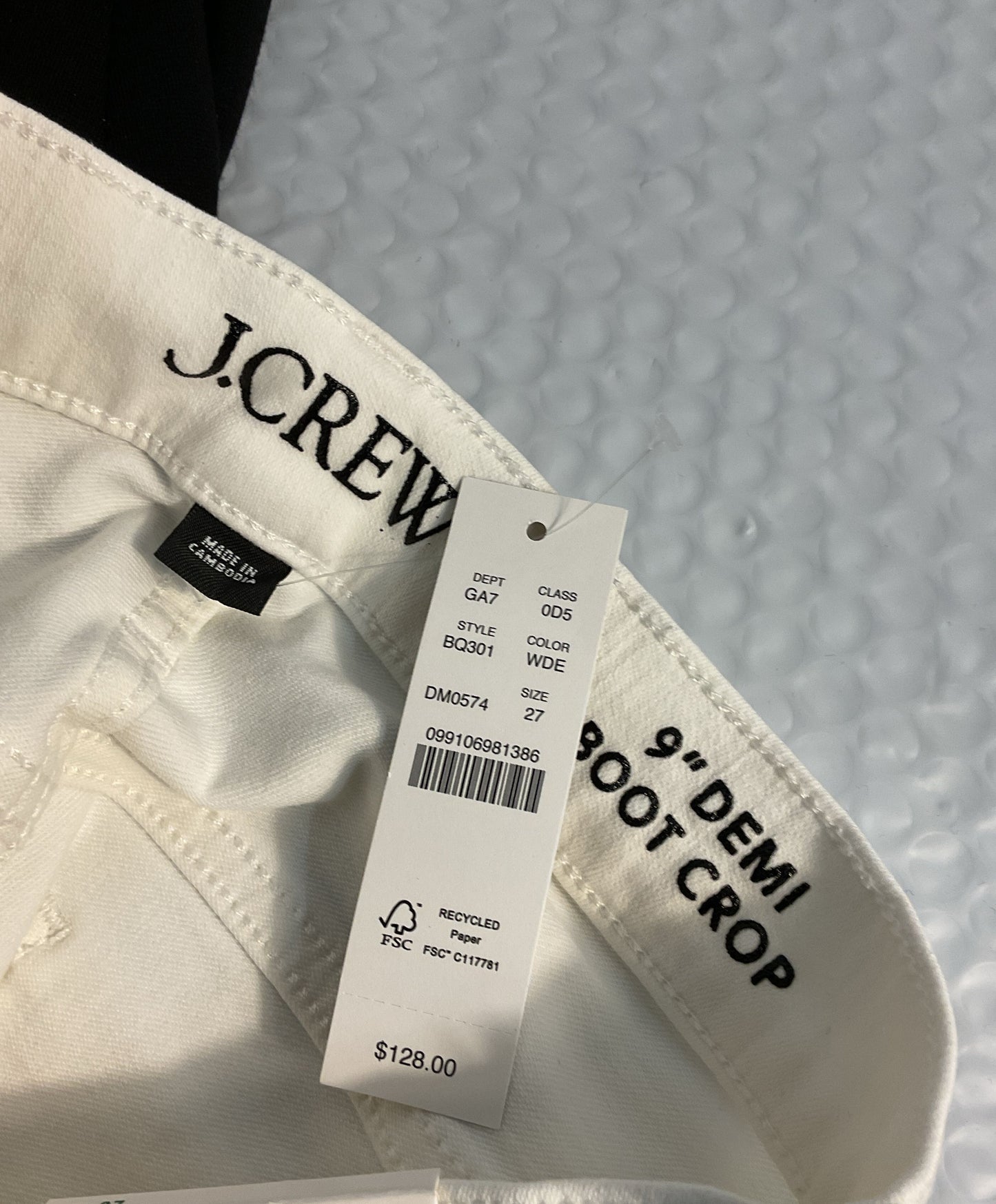 Women's NWT J. Crew White Demi Boot Crop Jeans Size 27