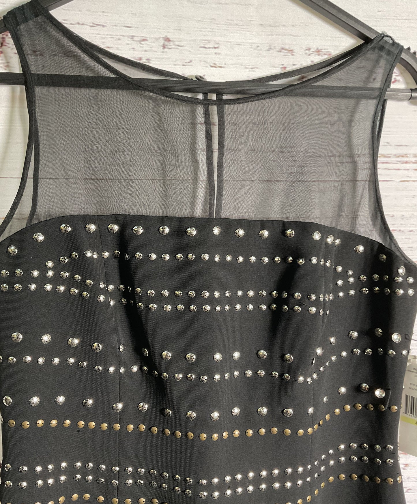 NWT Women's Carmen Marc Valvo Black Dress with silver & bronze studs Size 4
