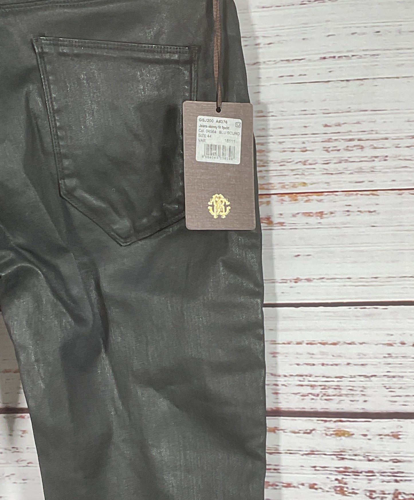 Roberto Cavalli Five Pocket Skinny Fit Coated Black Jeans 44