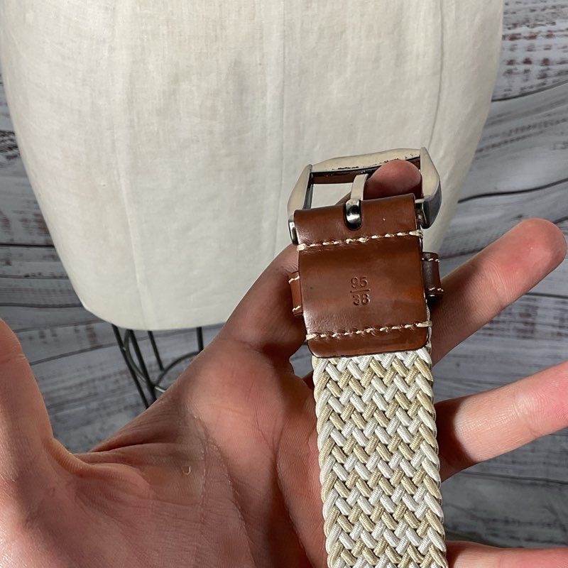 Martin Dingman Woven Elastic Leather Brushed Nickel Buckle Western Belt 38/95