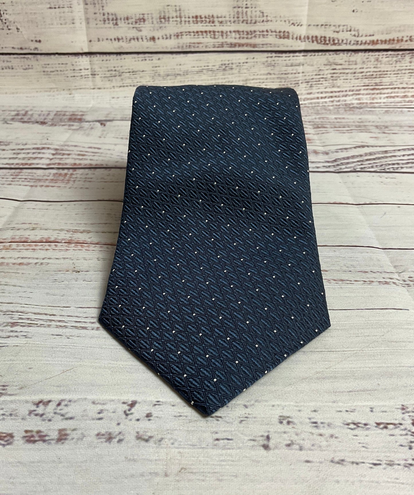 Gorgio Armani Blue and White Polka Dot 100% Silk Tie - 55"